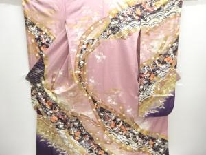 未使用品　花鳥模様振袖(比翼付き)